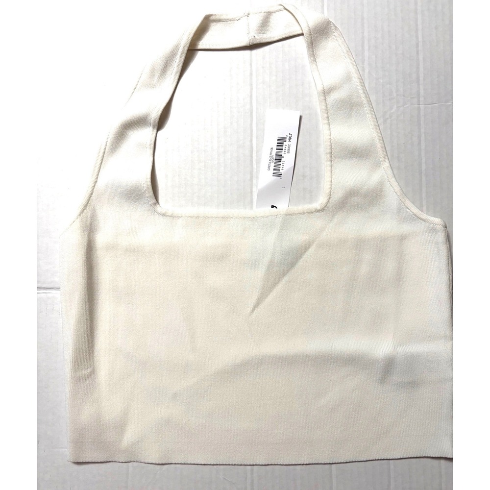 The Drop Ivory Greta Ribbed Knit Halter Crop Top Square Neck Large NEW